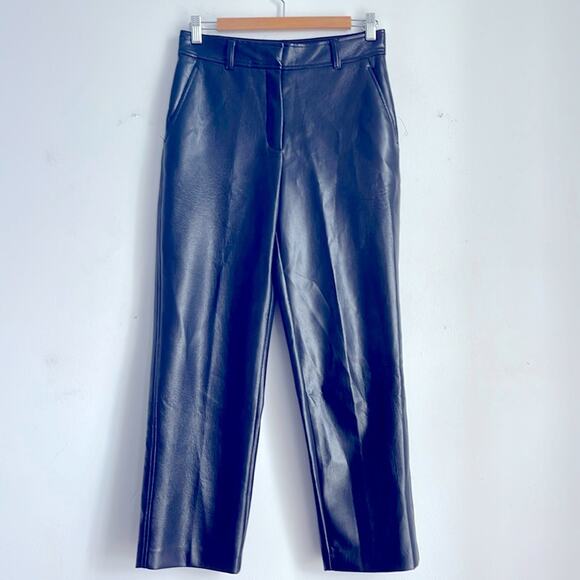 Aritzia Babaton Command Cropped vegan leather mid rise straight leg pant sz 6 - Picture 1 of 8